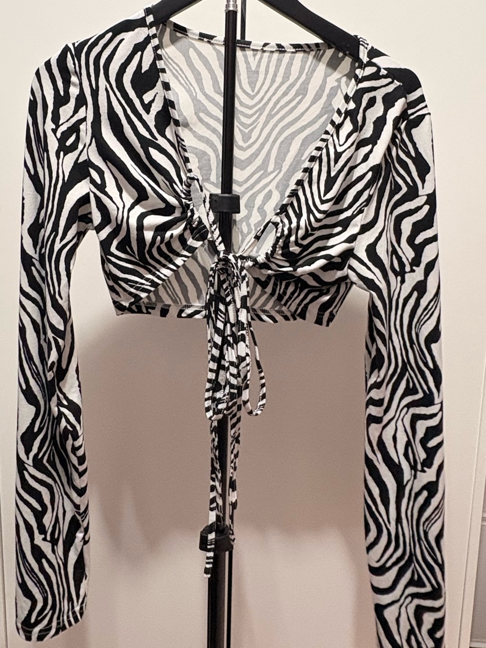 Emanuel Ungaro Black & White Zebra Tie-Front Crop Top